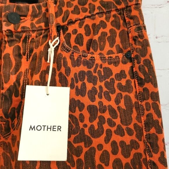 NWT Mother "The Looker" Jeans Red Leopard Print High Waisted Raw Hem Sz. 24 $269 - Picture 5 of 10